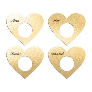 Imagem de Porta Guardanapo Coração Desejos Kit 4 Peças 7,5cmx6,5cm - Cria Arte Laser Dourado
