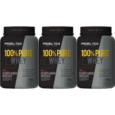 Imagem de Kit 3X 100% Pure Whey Nova Fórmula - 900g Morango - Probiótica-Masculino