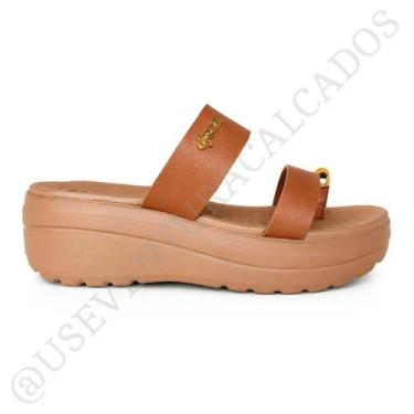 Imagem de Sandalia ortopédica dijean plataforma conforto leve de dedo, Caramelo,