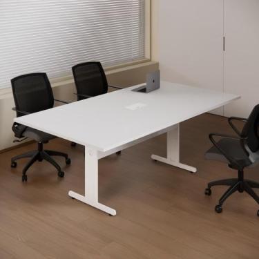 Imagem de Mesa de Reunião Retangular 6 Lugares Pé Metálico com Caixa Tomada 200x