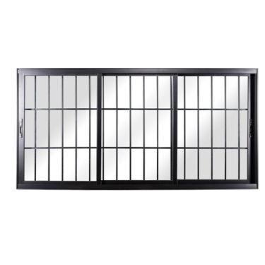 Imagem de Janela de Alumínio de Correr 100x200x12cm 3 Folhas Móveis Vidro Liso T
