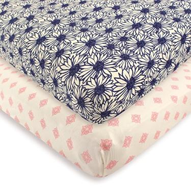 Imagem de Lençóis de berço unissex Touched by Nature de algodão orgânico para bebês, Daisy, One Size