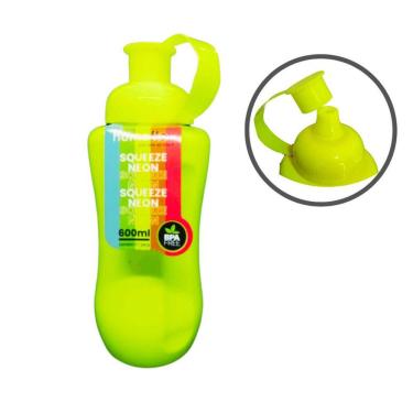 Imagem de Garrafa Squeeze Cores Neon Garrafinha Plástico Esportiva 600ml