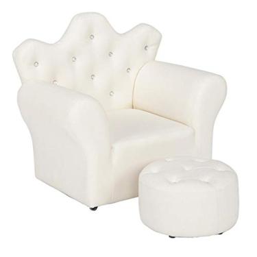 Imagem de Sofá infantil couro PVC, mini sofá princesa branco brilhante mini sofá, presente infantil ideal assento infantil