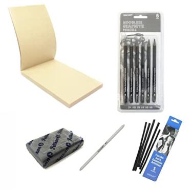 Imagem de Kit Desenho Papel kraft A5+Lápis sinoart 6 graduações+limpa tipo 1 un+carvão+esfuminho2