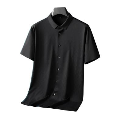 Imagem de Camiseta Masculina De Verão Com Tecido Enrugado Sem Ferro, Cor Sólida, Manga Curta, Corte Tridimensional Solto (Color : Black, Size : XL)