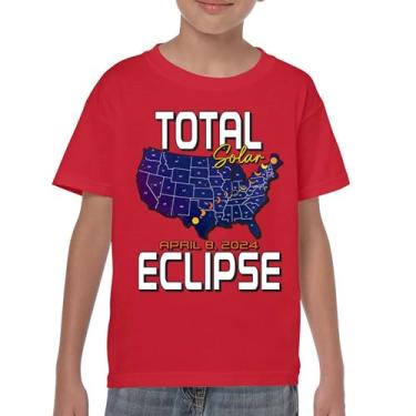 Imagem de Camiseta juvenil com mapa do eclipse solar total apenas com óculos de eclipse 8 de abril de 2024 festa astronomia sol lua crianças, Vermelho, P