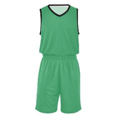 Imagem de Camisetas de basquete para meninos com gradiente azul vermelho, ajuste confortável, vestido de jérsei de basquete 5 a 13 anos, Médio, verde-mar, GG