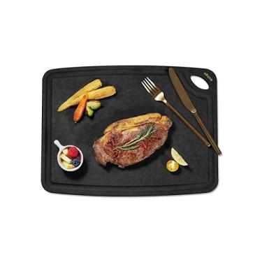 Imagem de Premium Elihome Tábua de corte média para cozinha - composto de fibra de madeira natural, seguro para lava-louças, ecológico, sulcos de suco, não poroso, reversível, sem BPA, feito nos EUA, 33 x 25 cm