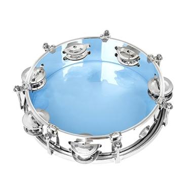 Imagem de 20,3 cm com fileira dupla auto-sintonizadora para tambor de bater palmas pandeiro para igreja pandeireta para adultos (azul)