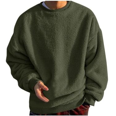 Imagem de Roupas masculinas de manga comprida para outono inverno gola canoa quente felpudo simples roupas masculinas 2024 moda, A-666 Verde limão militar, XGG