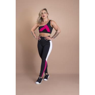 Imagem de Conjunto Calça Fitness Legging Cintura Alta E Top Cropped Faixa Ombro 