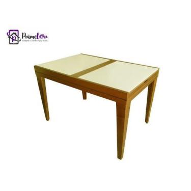 Imagem de Mesa De Jantar Extensível 1.20 a 1.80 Com Vidro Pés Madeira Gênova - L