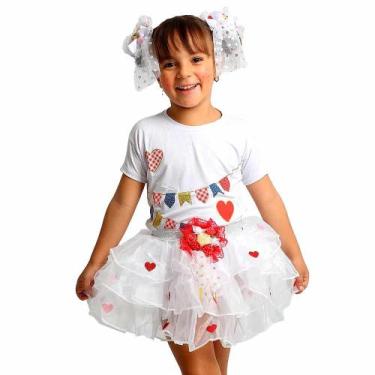Imagem de Noiva de Festa Junina Saia Branca Muito Rodada Com Corações - Fantasia