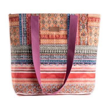 Imagem de Maison d' Hermine Bolsa de ombro 100% algodão, bolsa de compras para trabalho, praia, viagem, compras, almoço, perfeita para mulheres e meninas, Ispahan, 17.7"x14.5"x4"