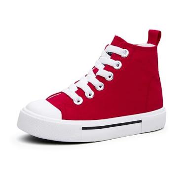 Imagem de UTEDA Tênis infantil de lona sem cadarço com fecho elástico e palmilha confortável para meninas e meninos, Vermelho, 9 Toddler