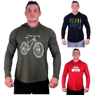Imagem de Kit 3 Camisetas Manga Longa com Touca Longline Estampada Fitness Musculação Dia-a-Dia-Masculino
