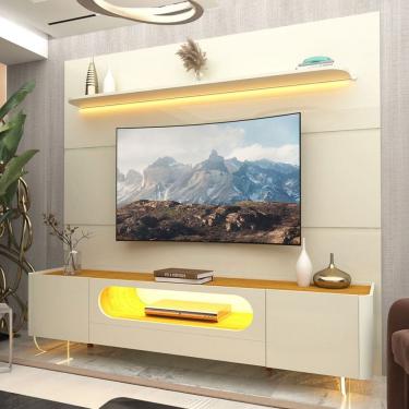 Imagem de Rack com Painel para TV Até 85 Polegadas Royal Nobre 2 Portas com Vidro 100% Mdf Off White/Naturalle - Gelius