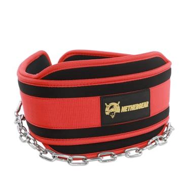 Imagem de Nethergear Cinto para levantamento de peso com corrente de aço resistente de 91 cm, neoprene confortável e costura forte, cinto ponderado ideal para musculação, levantamento de peso, pull ups e
