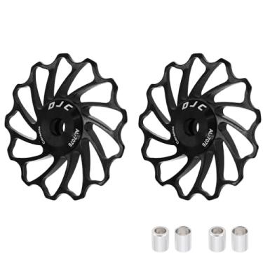 Imagem de DJC Roda de rolamento de cerâmica para bicicleta, 2 peças, rolo guia 11T 12T 13T 14T 15T 16T MTB Road Bike Derailleur traseiro para Shimano para Sram Pulley oilslick (preto, 2 peças 14T)