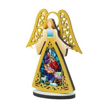 Imagem de Pedestal Presépio Anjo Sagrada Familia Natal em MDF - Zanato