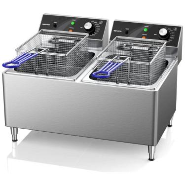 Imagem de Fritadeira Elétrica Dupla Profissional 24 Litros de Capacidade, Aço Inoxidável, 110V 3300W, TOPKITCH