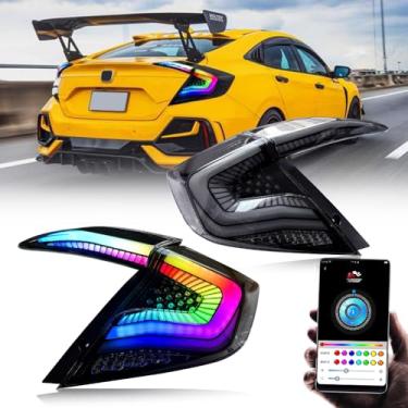 Imagem de T T-ABC Lanterna traseira RGB compatível com Honda Civic 2016-2021 Luz traseira Sedan Touring Sport EX EXL LX Acessórios de 10ª geração de substituição traseira personalizada sequencial LED (Starry S