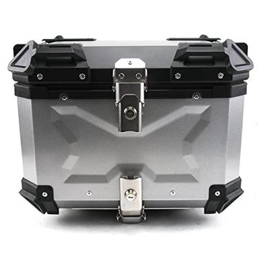 Imagem de Mala de viagem para motocicleta, tipo X, caixa traseira de liga de alumínio em relevo, 45 L, caixa de armazenamento grande para veículos elétricos, capa superior para motocicleta (45Lprata)