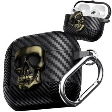 Imagem de Ephoou Capa protetora para AirPods 4 geração 2024 com fechadura, caveira, corpo inteiro, à prova de choque, capa protetora rígida com mosquetão chaveiro para AirPods 4ª geração caveira cobre