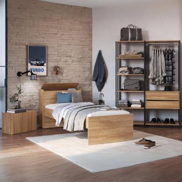 Imagem de Quarto Completo Com Cama Solteiro Com Colchão Incluso E Baú Embutido Multimóveis Mp4343 Preto/madeirado