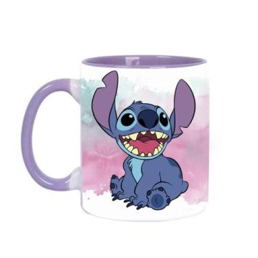 Imagem de Caneca Porcelana Alça Colorida Stitch Feliz 325ml Resistente - Impacta