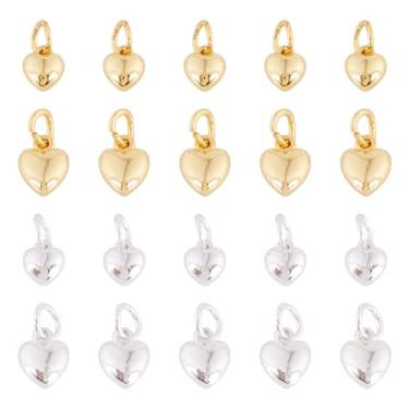Imagem de Spritewelry 20 berloques de coração prata liga de ouro pingente de coração doce pingente de amor dos namorados com anel de salto para fazer joias, pulseiras, colar e brincos