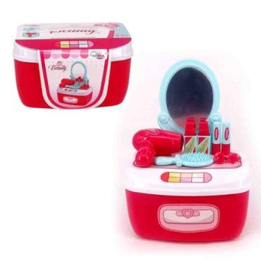 Imagem de Mini Maleta de Beleza Infantil, Kit Salão de Beleza com 12 Peças, Brinquedo Faz de Conta, Rosa e Azul, 17,5 x 11,5 x 10,5 cm