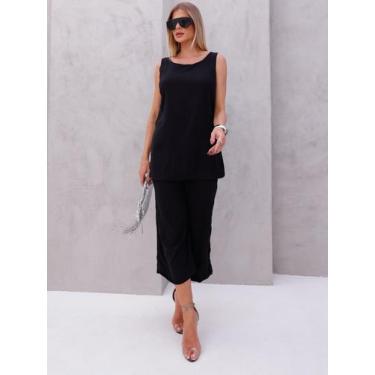 Imagem de Conjunto Feminino Calça E Blusa Alongada Elegante - Lumia, Preto, M