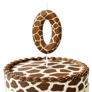 Imagem de Velas de aniversário girafa número 0, topo de bolo com tema animal para decoração de bolo para meninos e meninas, decorações de aniversário, suprimentos de festa, velas numéricas para decoração de