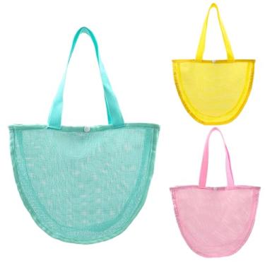 Imagem de 3 unidades de bolsas de praia com concha de nylon para crianças com fecho de pressão para brinquedos e itens essenciais
