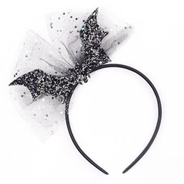 Imagem de Bandanas femininas de morcego de Halloween com renda com glitter, Preto, Average