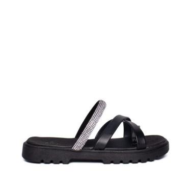 Imagem de Chinelo Infantil Molekinha Flatform com Strass Preto, Preto, 28