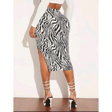 Imagem de Saia Lápis Fenda Lateral Moda Feminina - Miss Flower, Zebra, P