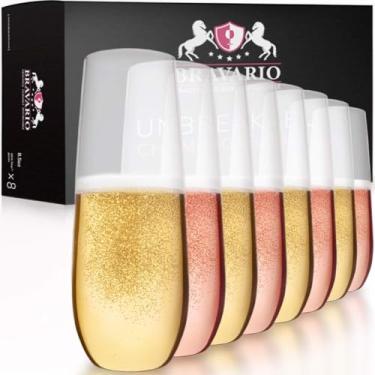 Imagem de Bravario Taças de champanhe de plástico, copos Tritan resistentes inquebráveis sem haste, sem BPA, reutilizáveis, 250 ml, conjunto de 8