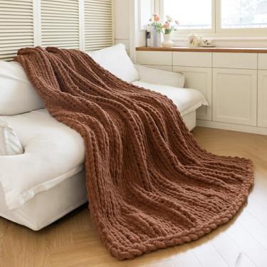 Imagem de Larexius Cobertor de malha grossa - Cobertor luxuoso macio e aconchegante de 50 x 60, cobertor 100% tecido, cobertor de nó de corda para sofá, decoração de casa, presente - lavável na máquina (marrom