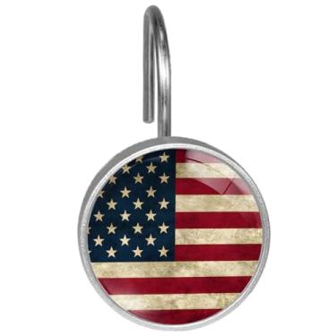 Imagem de Conjunto de 12 ganchos de cortina de chuveiro de metal à prova de ferrugem para cortinas, varões, anéis de cortina de chuveiro para banheiro, sala de estar, decoração de quarto