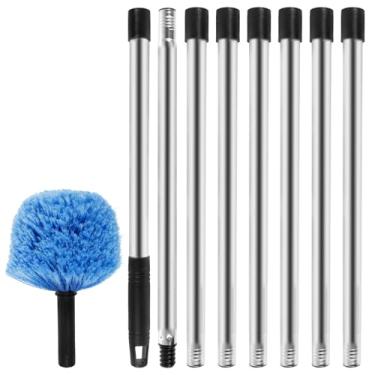 Imagem de Espanador de teia de aranha com haste de extensão limpador de ventilador extensível espanador kit de limpeza de escova de teia de aranha de cabo longo para móveis de teto interno e externo (8 polos)