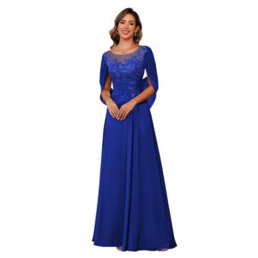 Imagem de Vestido de mãe RUMUGUYA, moda, gola redonda, chiffon azul royal