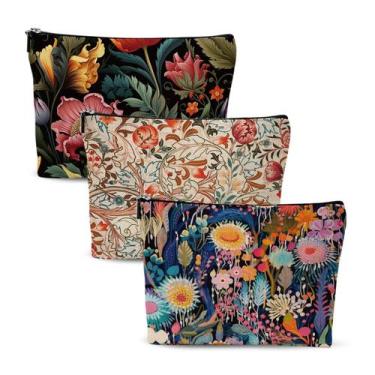 Imagem de Bolsa de cosméticos Chenyoumaoyi 3 peças florais coloridas 25x18 cm