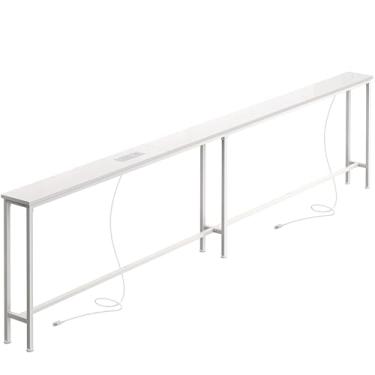 Imagem de SUPERJARE Mesa de sofá de 102 polegadas com 2 tomadas elétricas e portas USB-C, mesa de console estreita de 14 cm com armazenamento, extra longa, para sofá de entrada, corredor, atrás do sofá, espaços