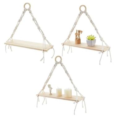 Imagem de AHANDMAKER 3 conjuntos de prateleiras suspensas, decoração de parede boho, prateleira suspensa de plantas, prateleiras flutuantes de madeira para decoração estética, decoração de parede, decoração de