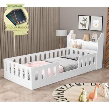 Imagem de Cama De Criança Helo Solteiro Com Nicho, Led E Lousa Mágica - Branca