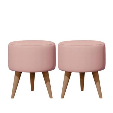 Imagem de Pufe, Kit Puff Redondo Pé Palito Assento Estofado Apoio para Os Pés, Elegante e Moderno(02 ROSE)