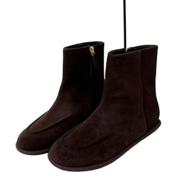 Imagem de Archicolor Botas femininas nórdicas minimalistas de inverno couro genuíno francês vintage bico redondo sapatos femininos sapatos femininos, Marrom, 37